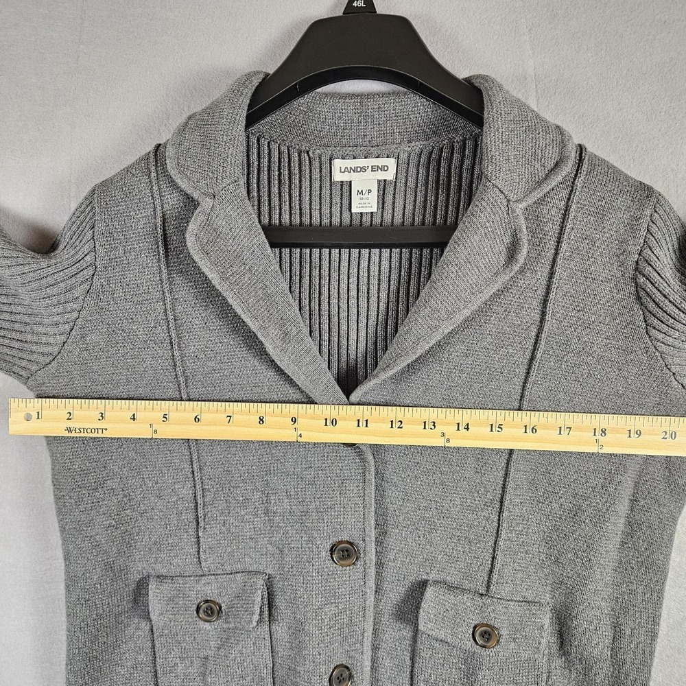 Lands End‎ Cardigan Blazer Ribbed Cotton Gray Petite M/P 10-12 - Picture 11 of 13